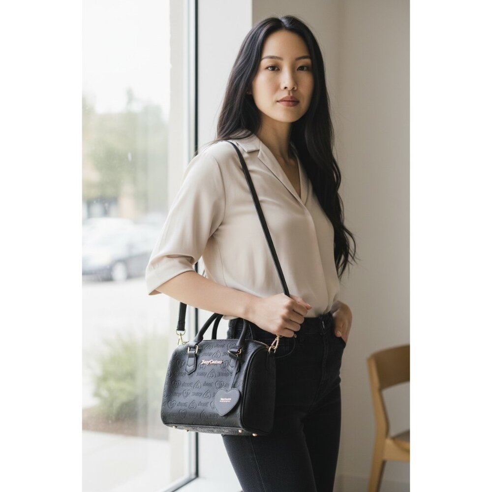 Juicy Couture Black Embossed Satchel Crossbody 💖 Gold Hardware